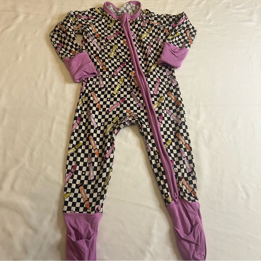 Dream Big Little Bamboo Zipper Footie Pajamas Crayon Print 3-6 Months